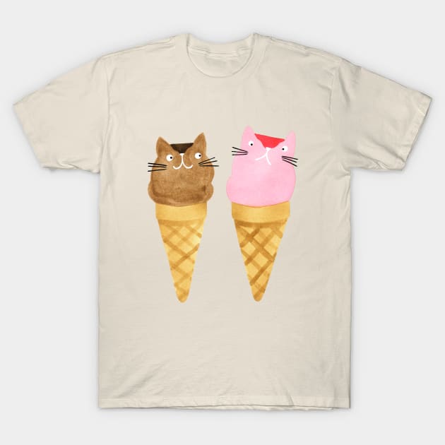 Ice Cream Cat Cones T-Shirt by Katy Clemmans